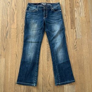 Wrangler Rock 47 Bootcut Jeans Women's sz 3/4 x 34 ( 27 ) Low Rise Embroidery